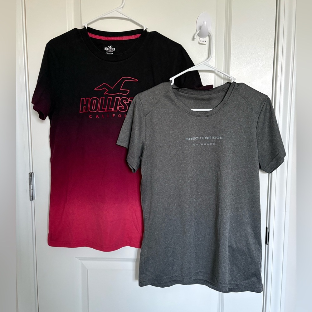 Hollister Black & Red Cotton Tee and Gray Athletic T- shirt. Men size S